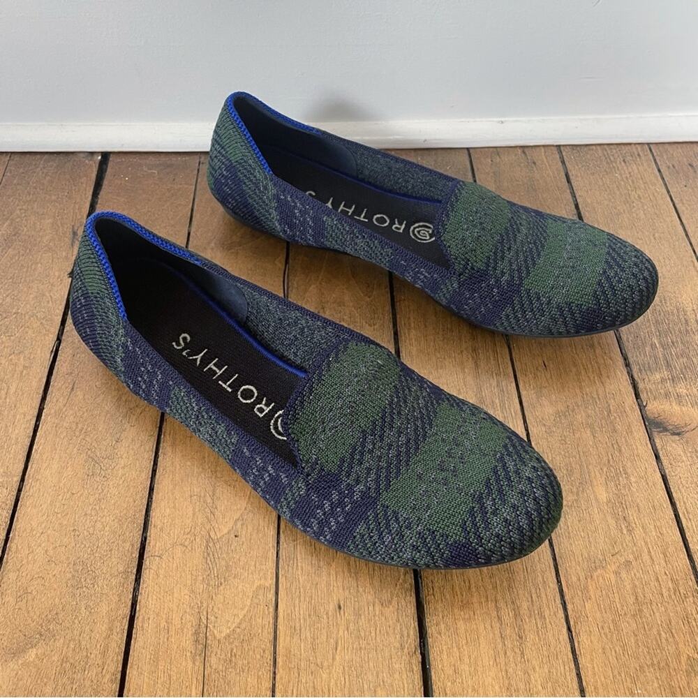 Rothy’s Rare Limited Edition Forest Tartan Plaid Loafers 7.5 Blue and Green - Picture 2 of 9